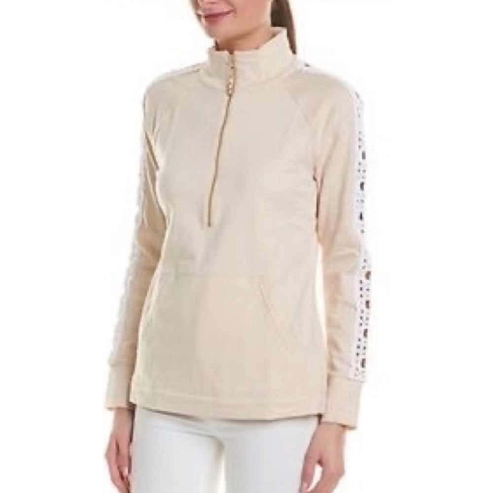 Lilly Pulitzer Beige Crochet Sleeve Quarter Zip Sweatshirt XXS